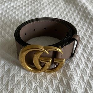 Gucci Tan Leather Belt with Gold GG Buckle